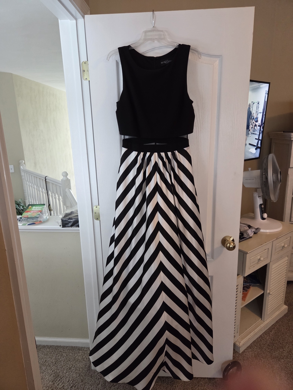 Ada Black and White Striped Maxi Dress with Sleeveless Bodice
